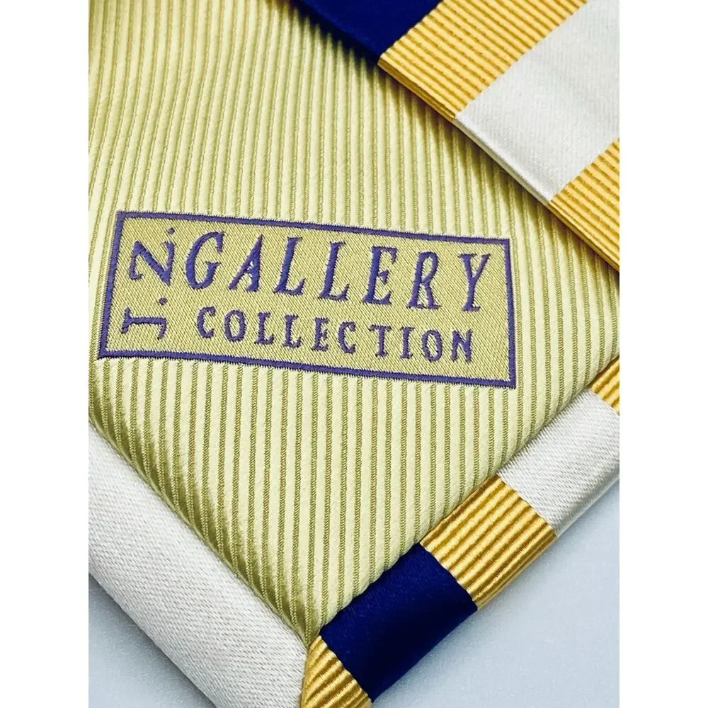 $95 New JZ Gallery Collection STRIPED SILK Cotton Neck Tie Yellow Blue REPP USA